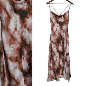 Astr Tie-Dye Midi Slip Dress in Brown and White